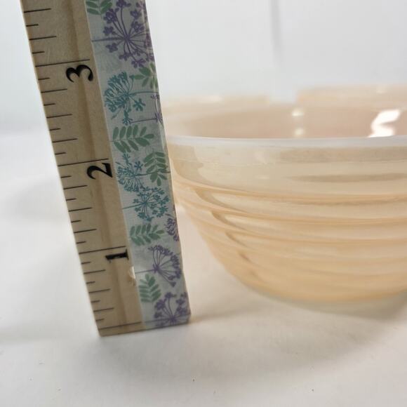 Vintage Fire King Peach Luster Set Of 3 Ovenware Beehive Soup Bowls With Handles - Picture 10 of 10